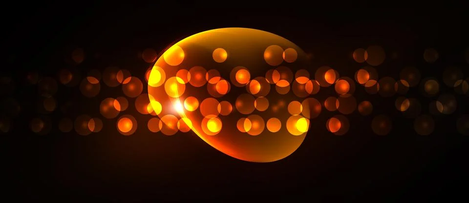 Bright orange glow emanates from circular shape. Numerous small lights create Illustrazione stock