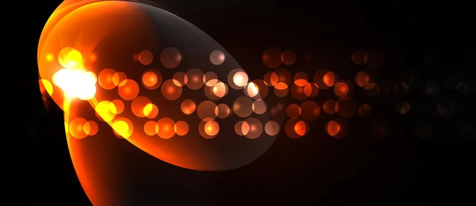 Bright orange glow emanates from left, fading into darkness. Numerous blurred Stock Illustration