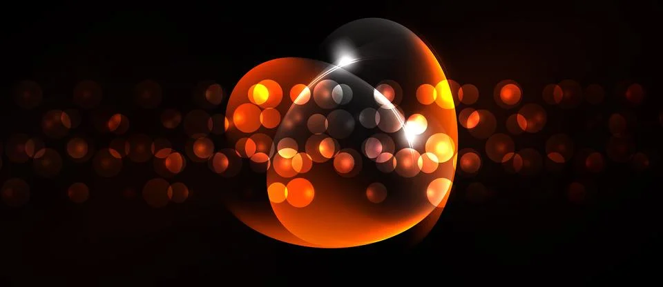 Bright orange glowing orbs float against dark background. Bokeh effect create イラスト素材