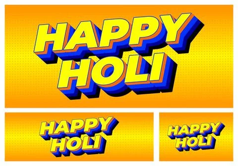 Bright orange halftone banner with bold 3d text saying happy holi in yellow.. Stock Illustration