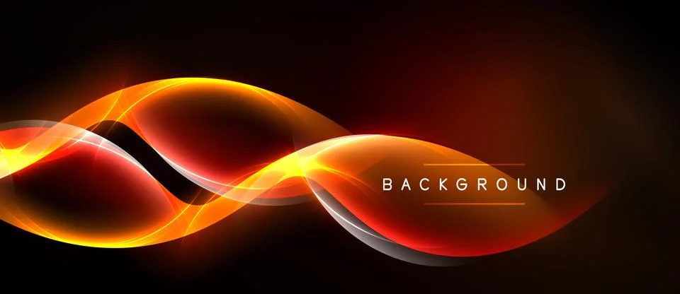Bright orange light streaks flow across dark background. Text reads BACKGROUN Illustrazione stock