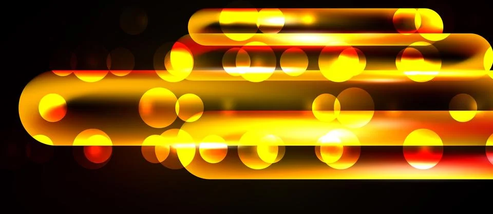 Bright orange lines, circles create dynamic light effect. Dark background Stock Illustration