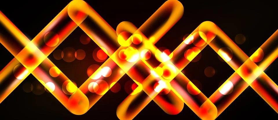 Bright orange lines form repeating diamond shapes over black background. Boke Stock Illustration