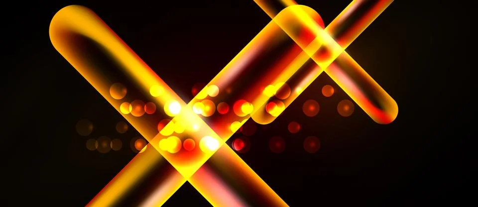Bright orange lines intersect, creating dynamic light effects. Glowing circle Stock Illustration