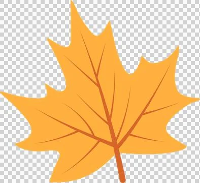Bright orange maple leaf is floating in flat design on transparent background, Illustrazione stock