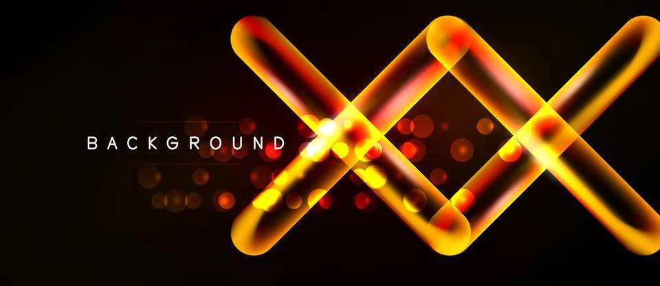 Bright orange neon lines intersect over dark background. Circles add subtle.. Stock Illustration