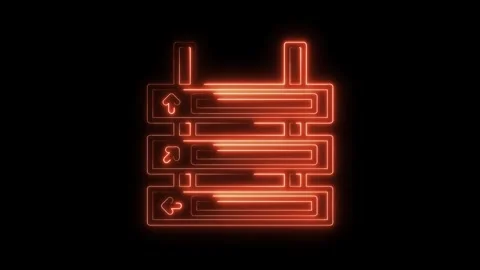 Bright orange neon ui interface with arrows on black background glowing Stock Footage 322968700
