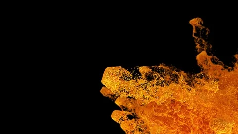 Bright orange particles explosion spreads slowly in liquid against black ba.. Stock Footage 327597886