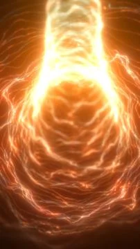 Bright orange plasma column surrounded by glowing wave lines, forming a pow.. Illustrazione stock
