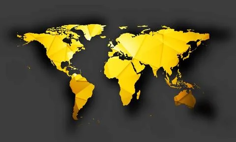 Bright orange polygonal world map with shadow Bright orange polygonal worl... 写真素材