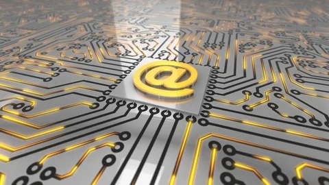 Bright orange rotating computer circuit board concept email loop 4K Stock Footage 85833913