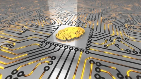 Bright orange rotating computer circuit board concept fingerprint loop 4K Stock Footage 85834176