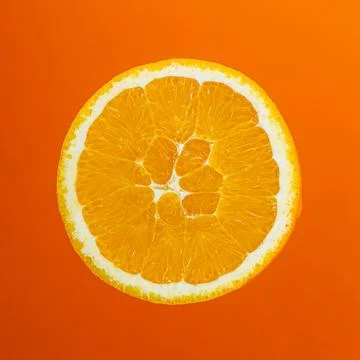 Bright orange slice on solid orange background under simple lighting for fo.. Stock Photos