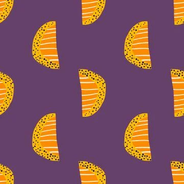 Bright orange slices seamless pattern. Abstract doodle fruit silhouettes on p Stock Illustration