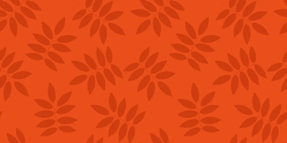 Bright orange vector seamless pattern with rowan leaves in modern flat style Stock Illustration