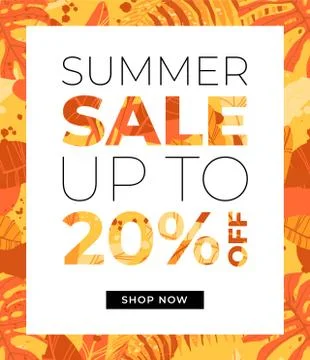 Bright orange vector summer design with exotic palm leaves and space for text Stock Illustration
