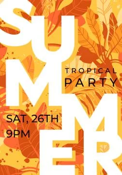 Bright orange vector summer design with exotic palm leaves and space for text Stock-Illustration