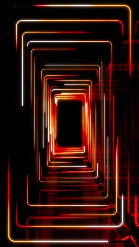 Bright orange warm neon lights fill a vertical dark stage in a seamless loop Vídeo Stock 344882988