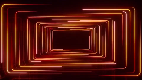 Bright orange warm neon lights fill a horizontal dark stage in a seamless loop Vídeo Stock 344882994