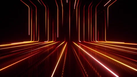 Bright orange warm neon lights fill a dark stage in a seamless loop Vídeo Stock 344882995