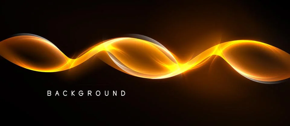 Bright orange waves flow across black background. Dynamic light creates smoot Stock Illustration