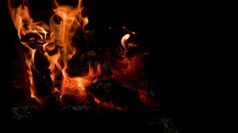 Bright orange wood fire with active flames in a rustic outdoor fireplace. Stock Footage 171640013