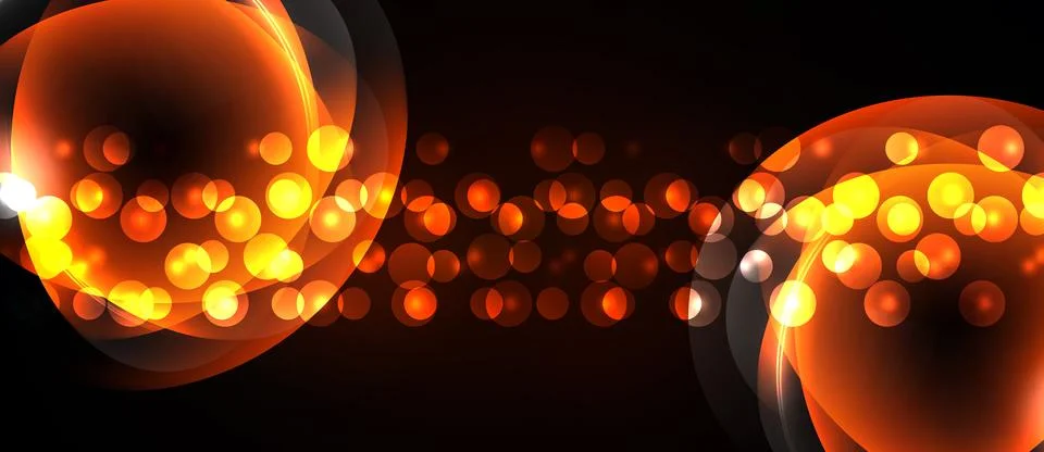 Bright orange, yellow bubbles connect across dark background. Abstract design Illustrazione stock