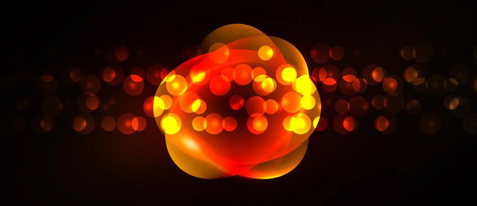 Bright orange, yellow light forms abstract sphere. Bokeh effect creates glowi Stock Illustration