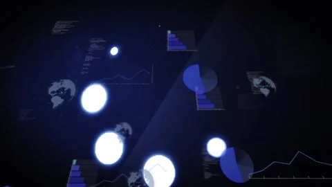 Bright orbs appearing upper right, descending, overlapping and revealing tech Video stock 331180688