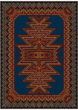 Bright oriental carpet with original pattern on a blue background Stock Illustration