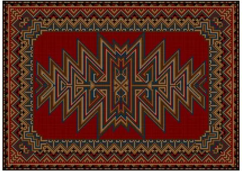 Bright oriental carpet with original pattern on a red background Stock Illustration
