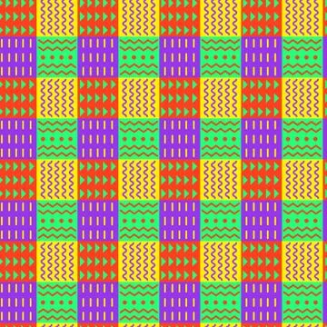 Bright ornamental checkered seamless pattern, divided into ornaments squares, Stock Illustration