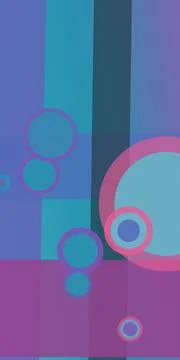 Bright outlined circles float across translucent blue, violet, and magenta .. Stock Illustration