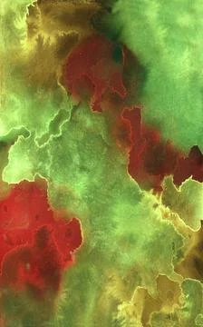 Bright painted red, green and yellow watercolor splash isolated on black Stock Illustration