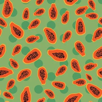 Bright papaya seamless vector pattern Stock Illustration