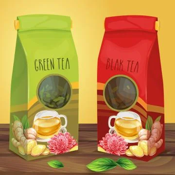 Bright paper packaging for tea hand drawn Stock Illustration