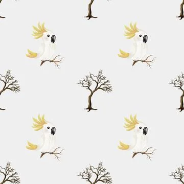 Bright parrot watercolor pattern on a seamless background design for textil.. 스톡 일러스트