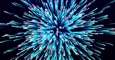 Bright particle explosion on dark background, futuristic glowing particles Stock Footage 245430175