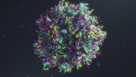 Bright particles spread, leaving a trail of neon glow,  on a black background Stock Footage 132399710