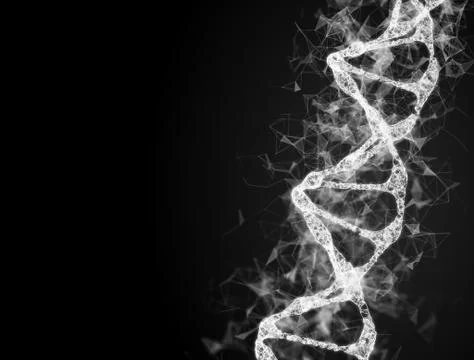 A bright particulate 3D rendered DNA on a dark bokeh background 스톡 일러스트