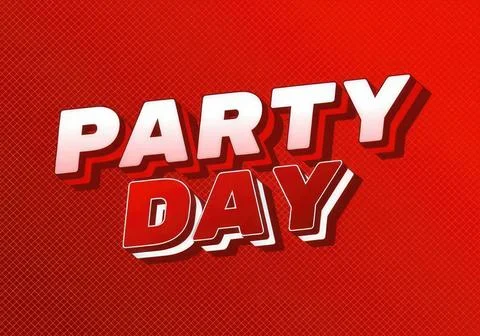 Bright party day text with red background and shadow effect Stock Illustration