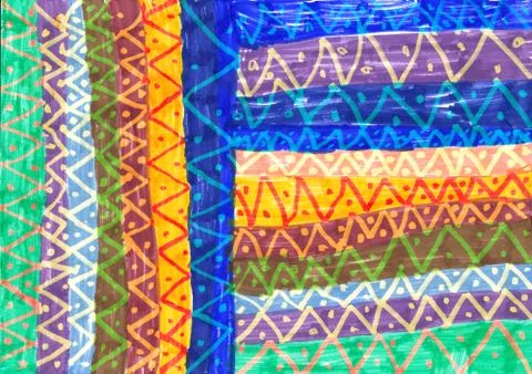 Bright Patchwork illustration hand drawn with color pens, vertical and Stock Photos