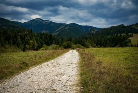 Bright path through the landscape to the rocks Stock Photos