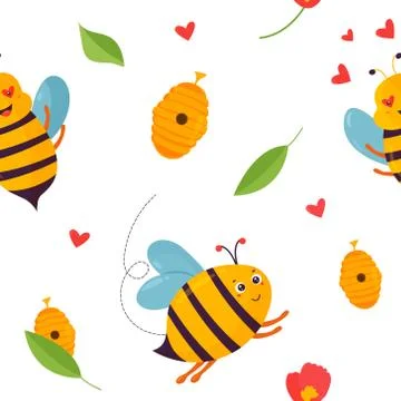 Bright pattern with bees, beehive and elements Stock Illustration