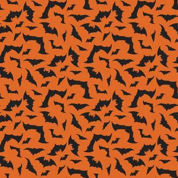 Bright pattern with black bats on an orange background. Stock Illustration