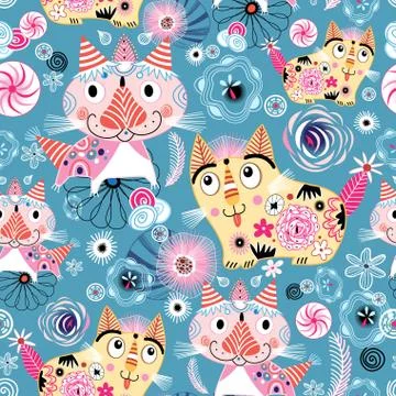Bright pattern of the cats Stock Illustration
