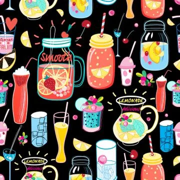 Bright pattern delicious cocktails Stock Illustration