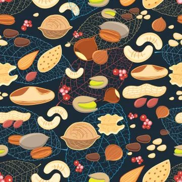 Bright pattern of different nuts Stock Illustration