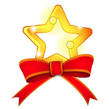 Bright pattern element golden star and red ribbon bow isolated on a white Stock Illustration