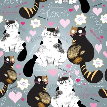 Bright pattern with enamored cats Stock Illustration
